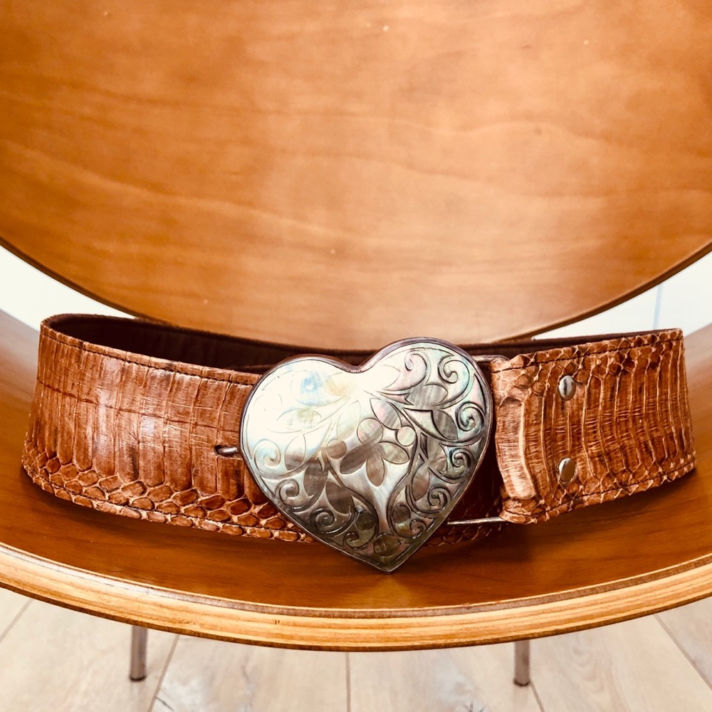 Genuine Snakeskin Belt/ Mother of Pearl/ Silver